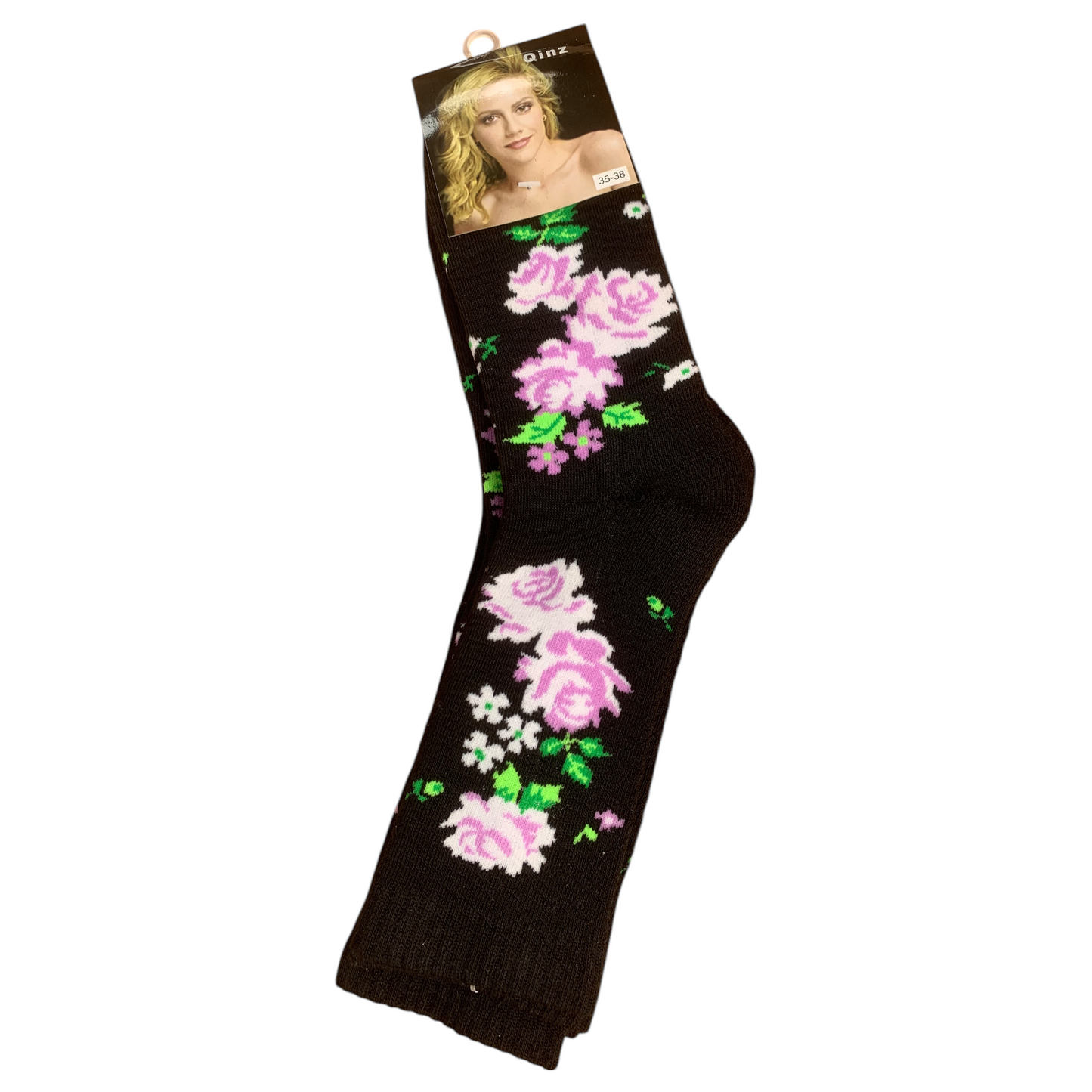 Ladies Fashion Socks Rose Pattern 2 Pair Pack