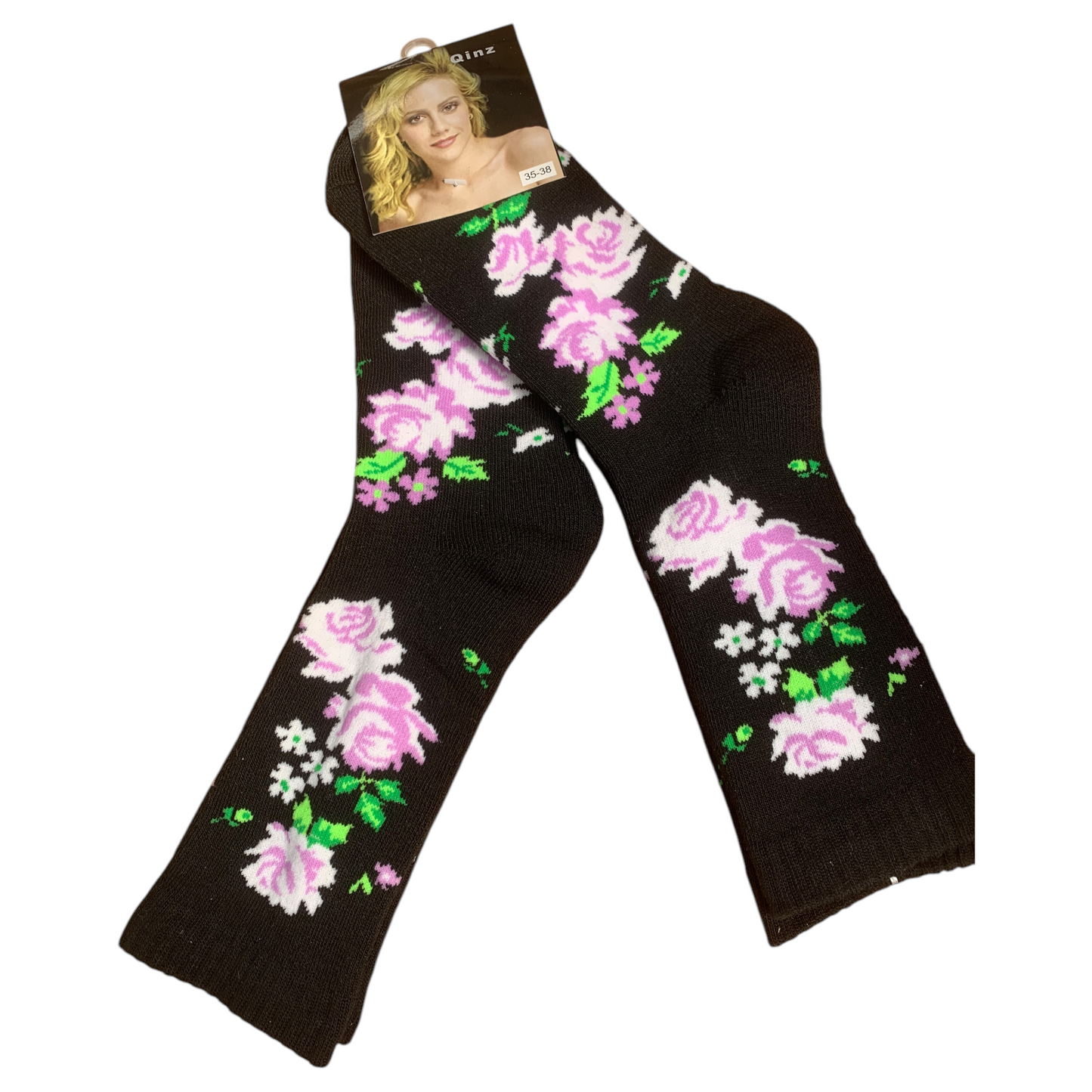 Ladies Fashion Socks Rose Pattern 2 Pair Pack