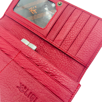 Ladies Luxury RFID Blocking Large Cowhide Leather Purse - Red Wallet