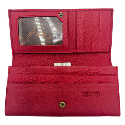 Ladies Luxury RFID Blocking Large Cowhide Leather Purse - Red Wallet