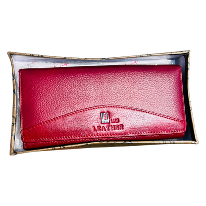 Ladies Luxury RFID Blocking Large Cowhide Leather Purse - Red Wallet