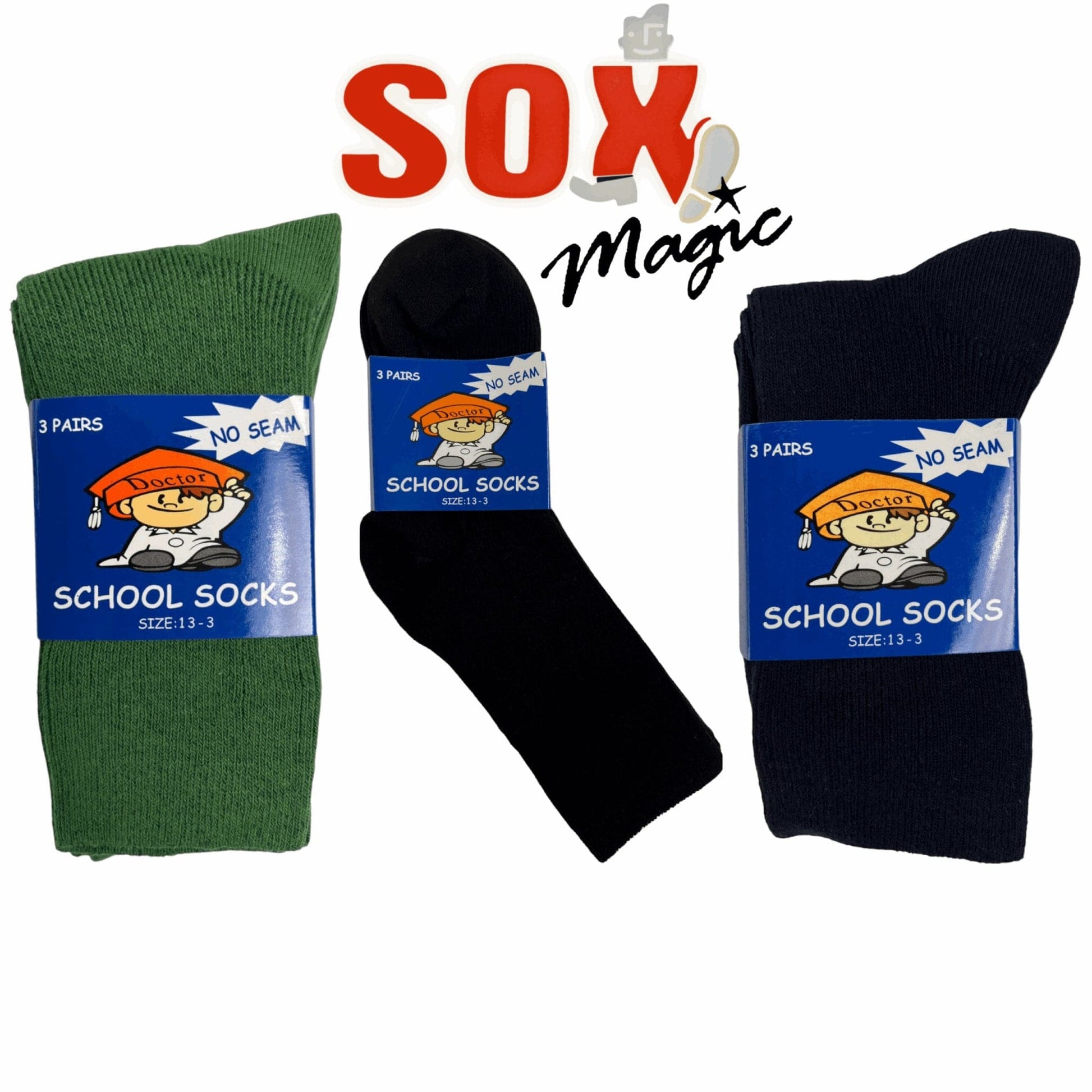 3 Pack Kids No Seam School Socks - Sox Magic