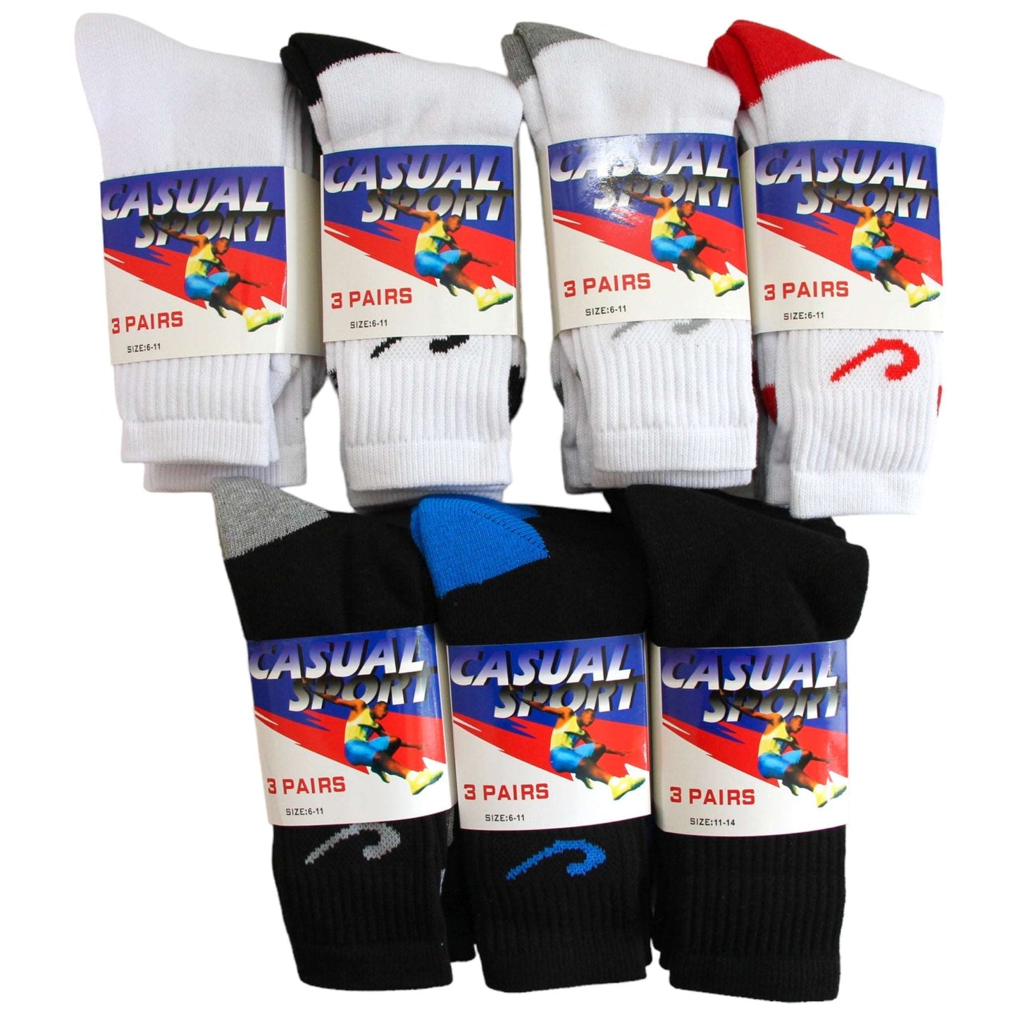 3 Pack Pure Cotton Casual Sport Crew Socks - Sox Magic