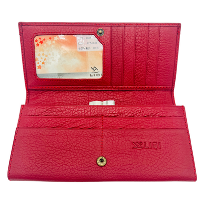 Ladies Luxury RFID Blocking Large Cowhide Leather Purse - Red Wallet