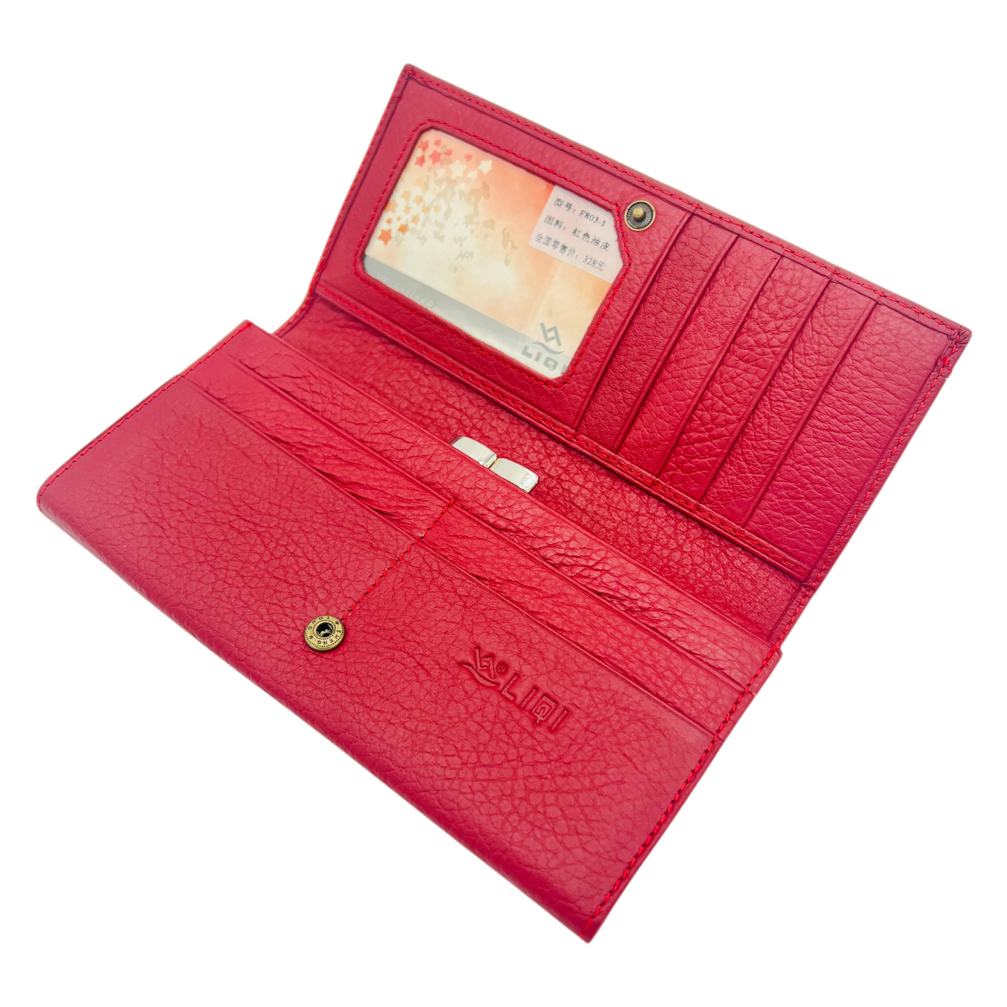 Ladies Luxury RFID Blocking Large Cowhide Leather Purse - Red Wallet