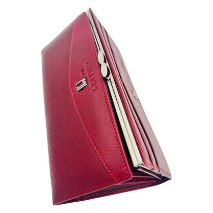 Ladies Luxury RFID Blocking Large Cowhide Leather Purse - Red Wallet