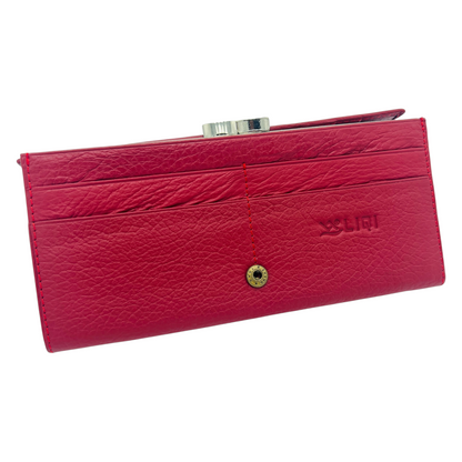 Ladies Luxury RFID Blocking Large Cowhide Leather Purse - Red Wallet