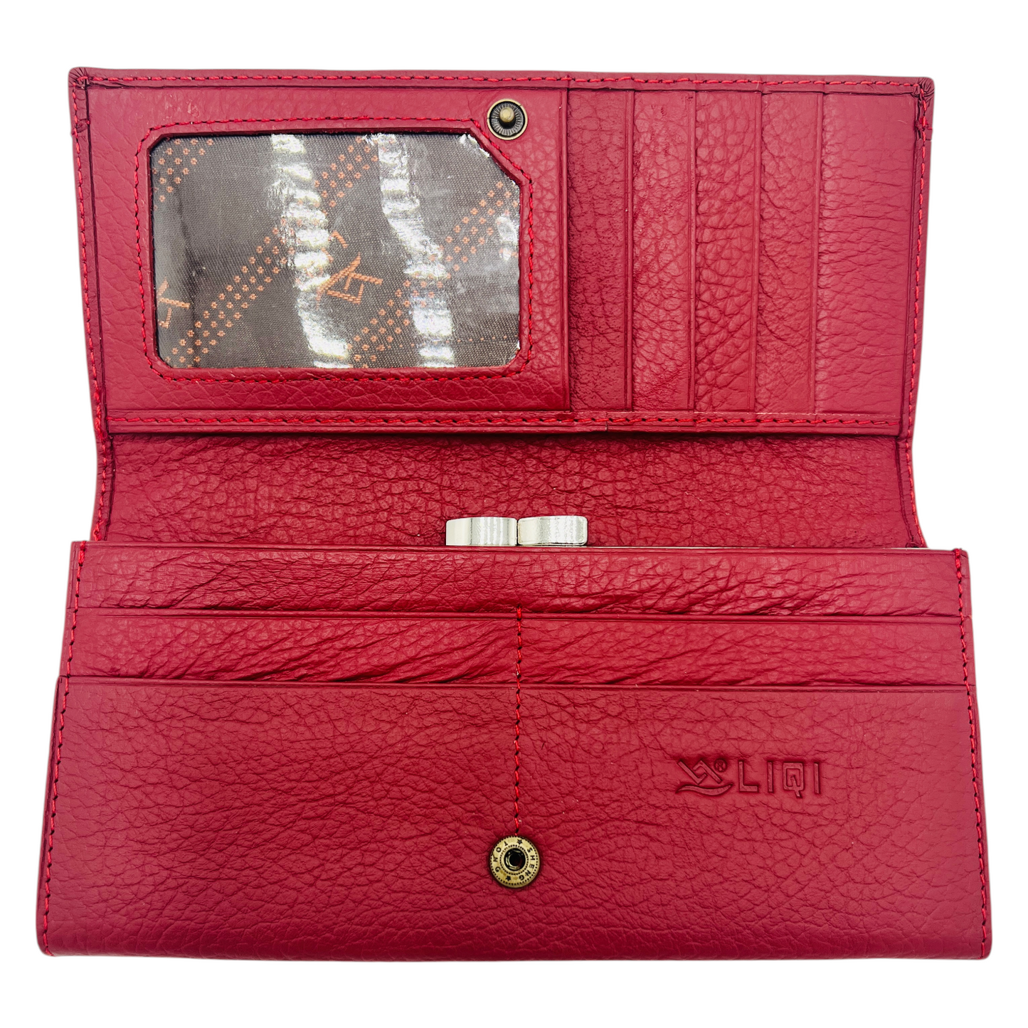 Ladies Luxury RFID Blocking Large Cowhide Leather Purse - Red Wallet