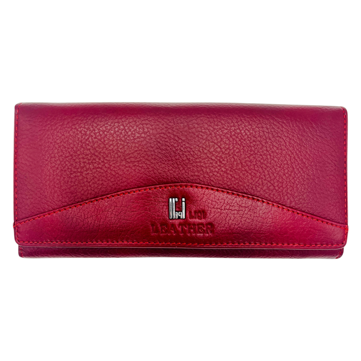 Ladies Luxury RFID Blocking Large Cowhide Leather Purse - Red Wallet