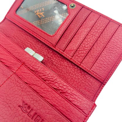 Ladies Luxury RFID Blocking Large Cowhide Leather Purse - Red Wallet