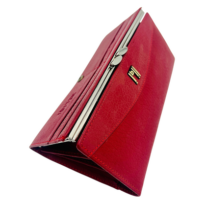 Ladies Luxury RFID Blocking Large Cowhide Leather Purse - Red Wallet