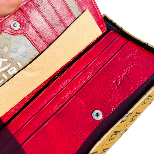 Ladies Luxury RFID Blocking Large Cowhide Leather Purse - Red Wallet