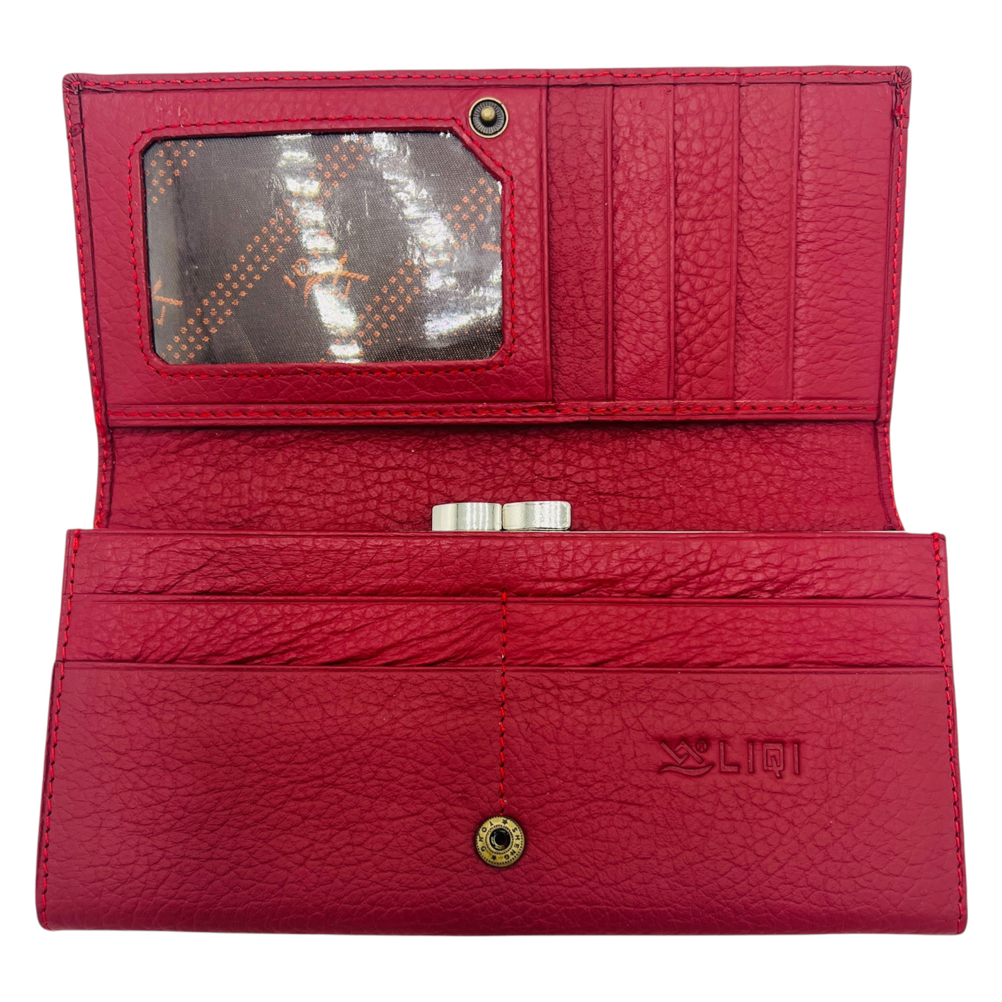 Ladies Luxury RFID Blocking Large Cowhide Leather Purse - Red Wallet