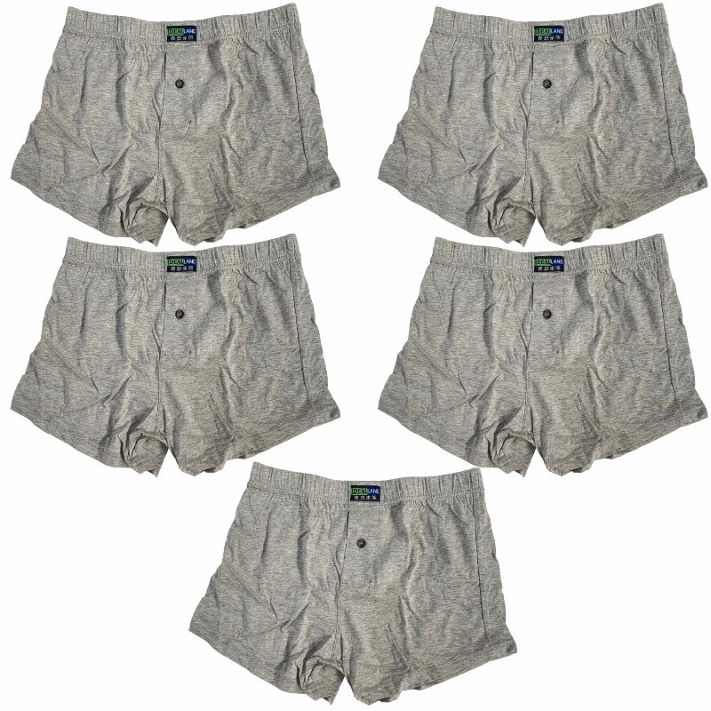 5 Pack Plain Pure Cotton Mens Flyfront Boxers Underwear