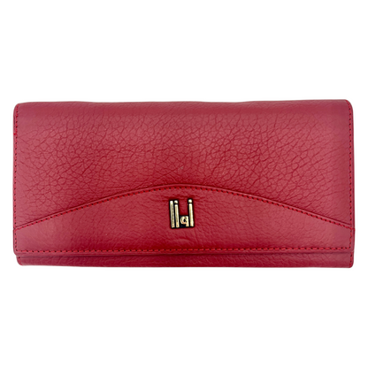 Ladies Luxury RFID Blocking Large Cowhide Leather Purse - Red Wallet