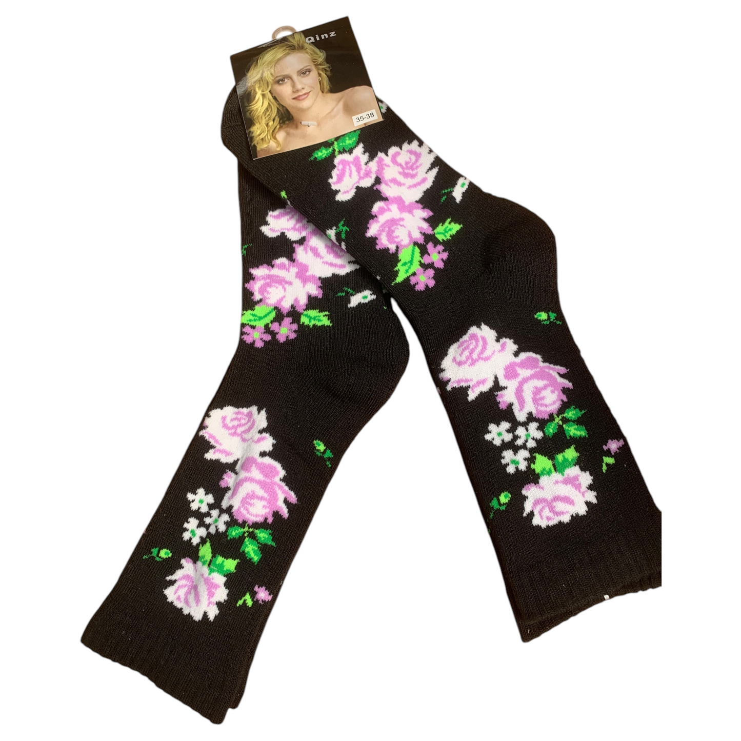 Lady fashion socks. Rose pattern. 2 pairs in a pack.