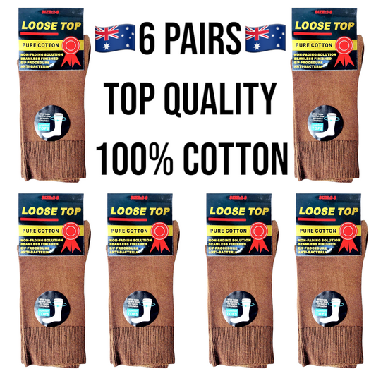 6 Pairs Brown Pure Cotton Loose Top Socks