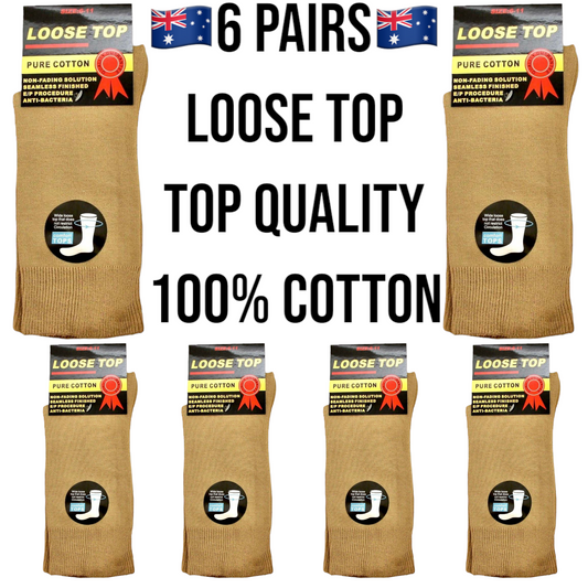 6 Pairs 6-11 Beige 100% Cotton Loose Top Socks