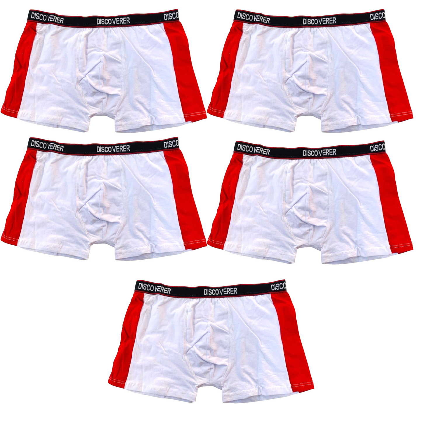 5 Pack Pure Cotton Red-White Discoverer Mens Trunks