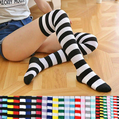 Pure Cotton Striped Over The Knee Socks - Sox Magic