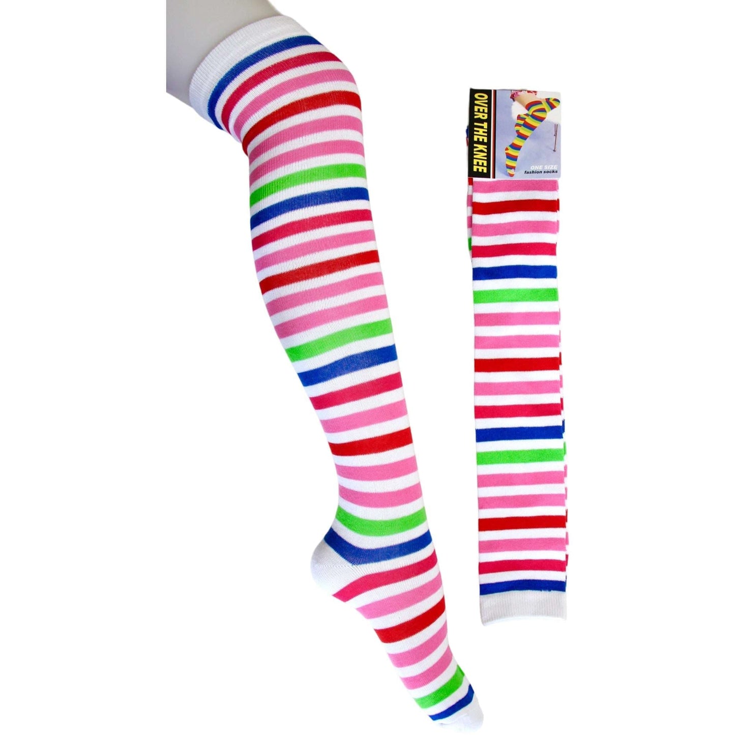 Pure Cotton Striped Over The Knee Socks - Sox Magic