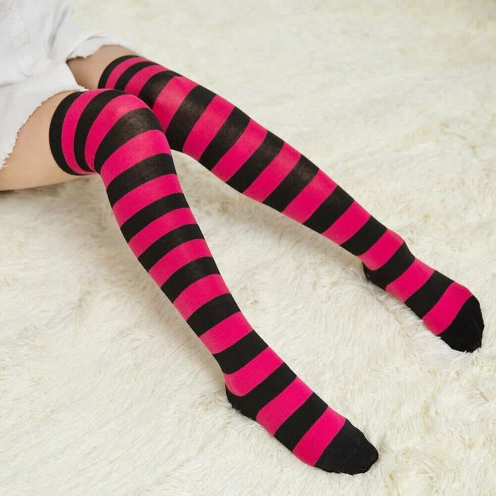 Pure Cotton Striped Over The Knee Socks - Sox Magic